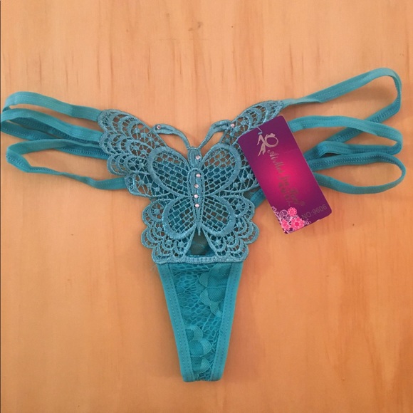 Sexy teal panties, butterfly design, sequin accent - Picture 2 of 6